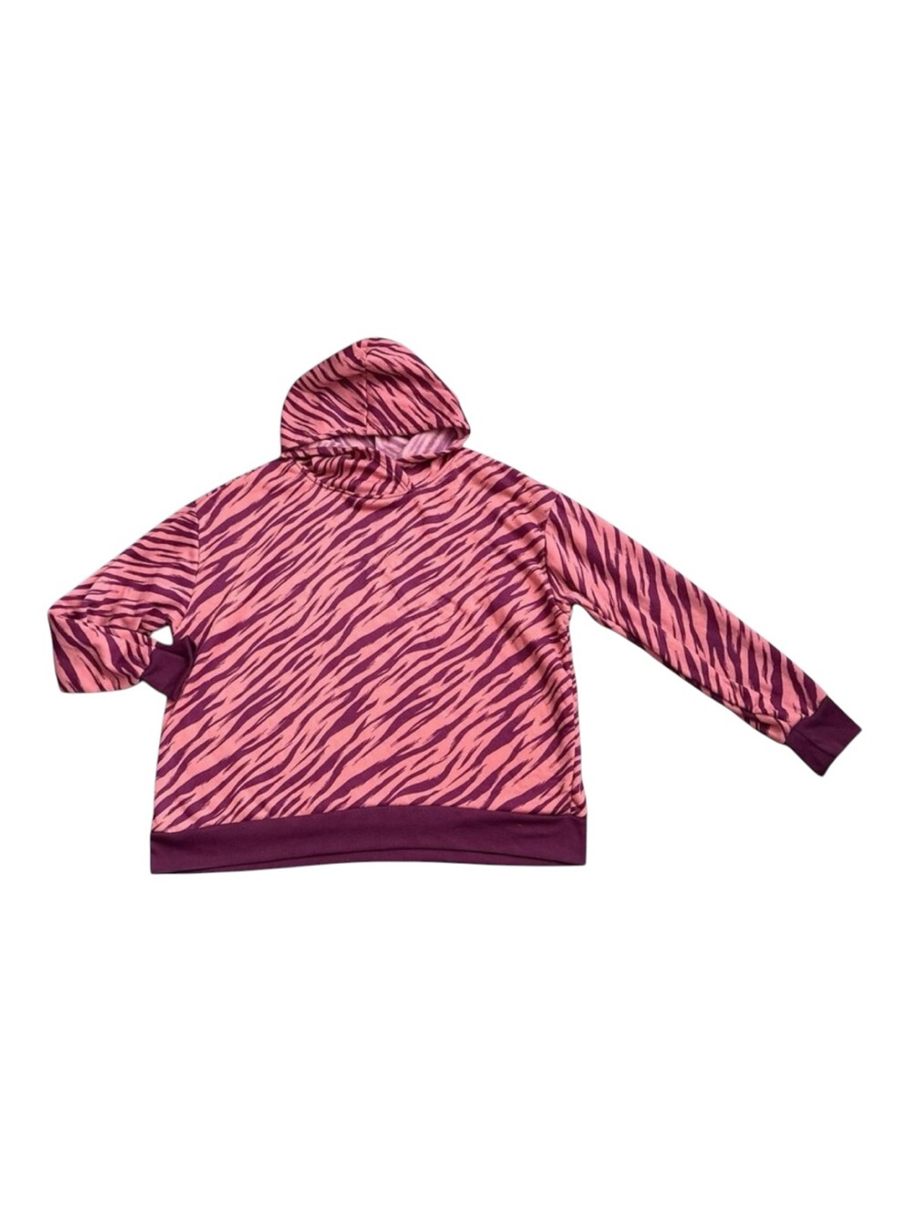 Just Be Hoodie Women Plus 2X Pink Purple Zebra Print Pullover Sweatshirt NWT